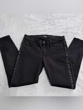 Hudson Luna Jeans Black Skinny Jeans with Side Grommet Trim 29
